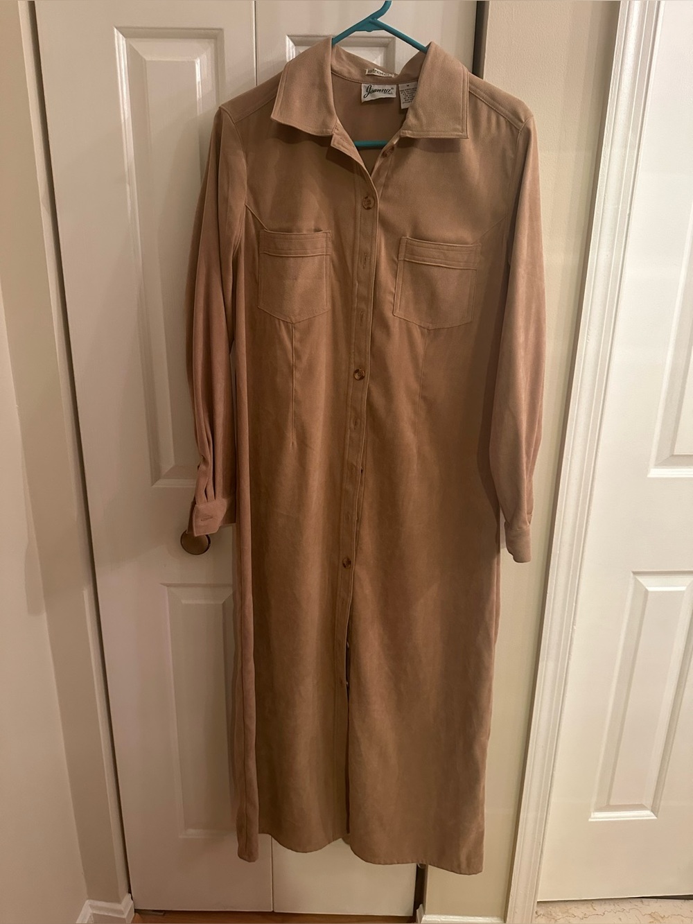 Vintage Joanna Faux Suede Maxi Shirt Dress Tan Camel Size M 70s Retro. - Picture 3 of 10